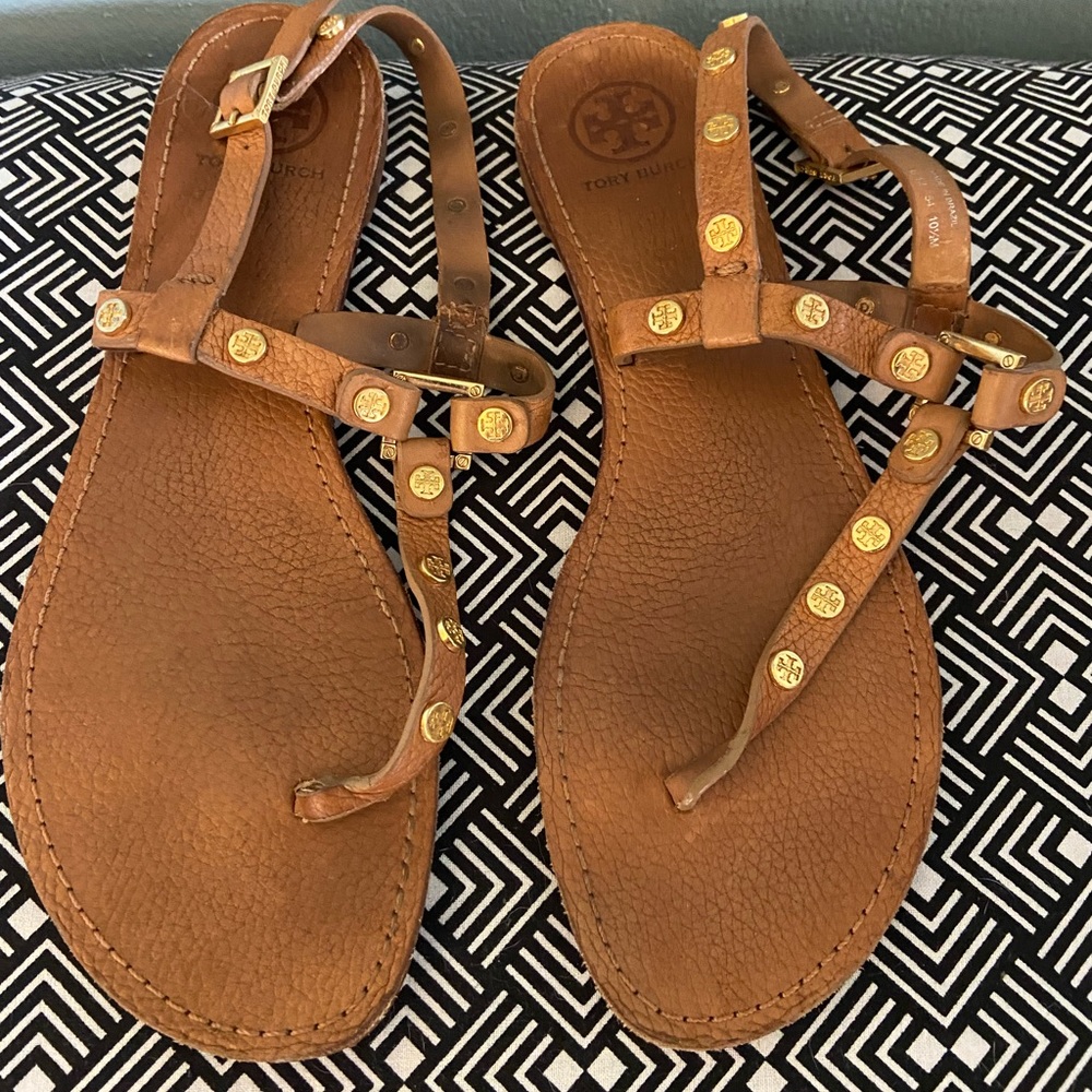 Tory Burch Tan Leather Strap Sandals